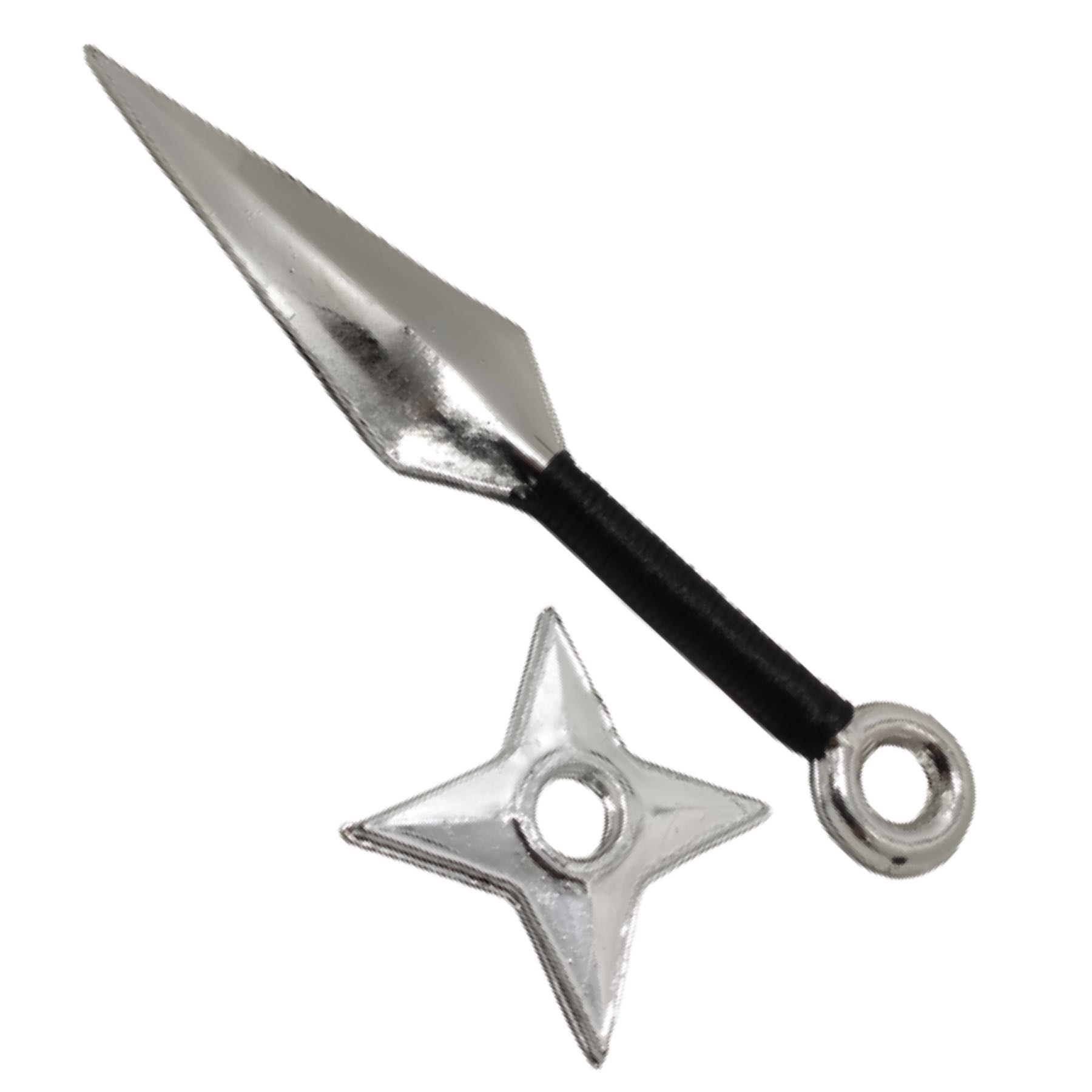 Set Kunai y Shuriken de Plástico Cromado Plateado Juguete Cosplay Naruto Itachi Sasuke Kakashi Pain Minato Konoha Tobi Madara Ninja