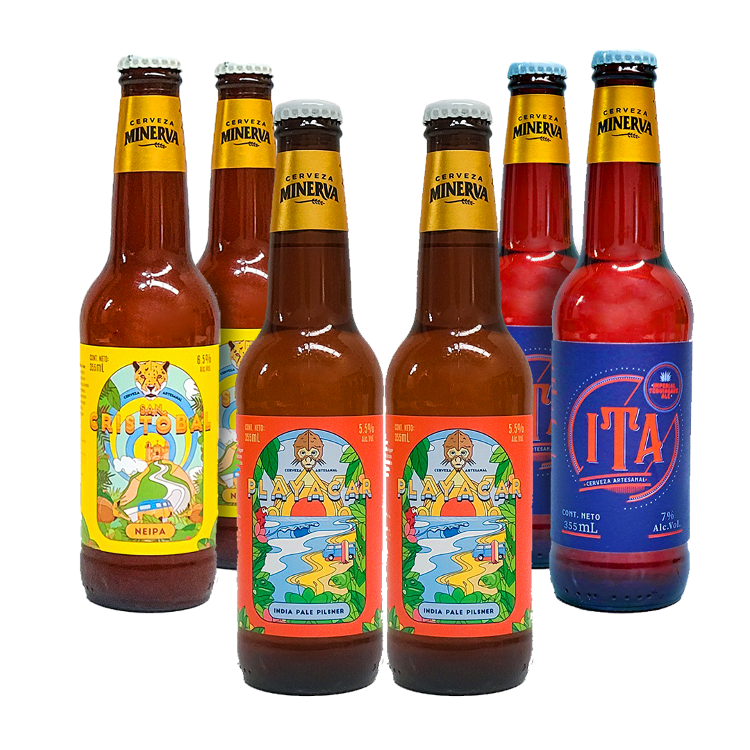 Six Pack Cerveza Artesanal Minerva Línea Maestra 355ml c/u