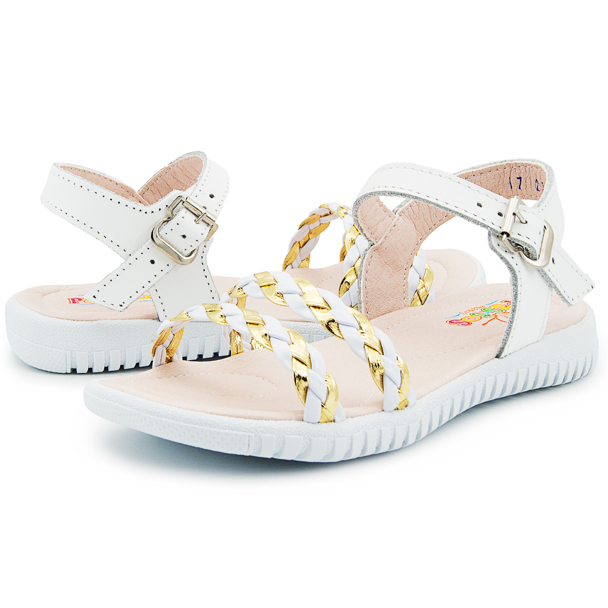 Huarache Niña Moda Pasitos Enanos Color Blanco/Oro Piel 11-21