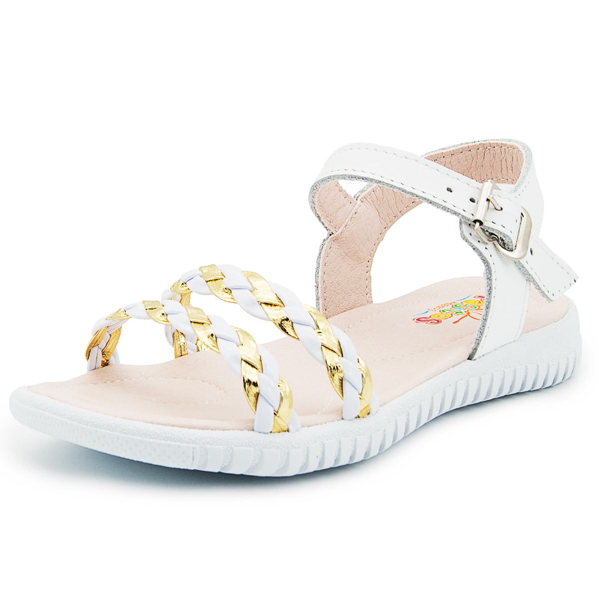 Huarache Niña Moda Pasitos Enanos Color Blanco/Oro Piel 11-21