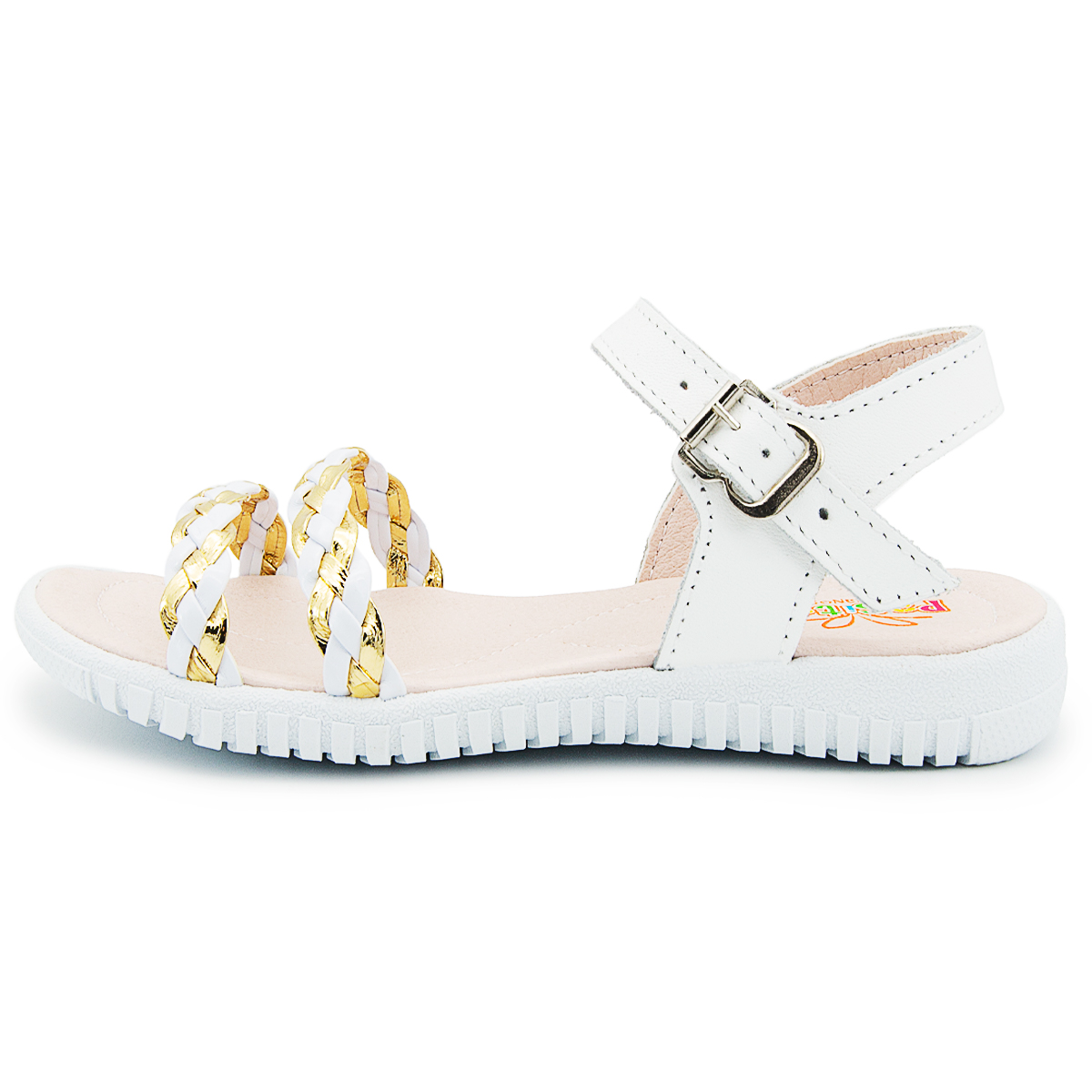 Huarache Niña Moda Pasitos Enanos Color Blanco/Oro Piel 11-21