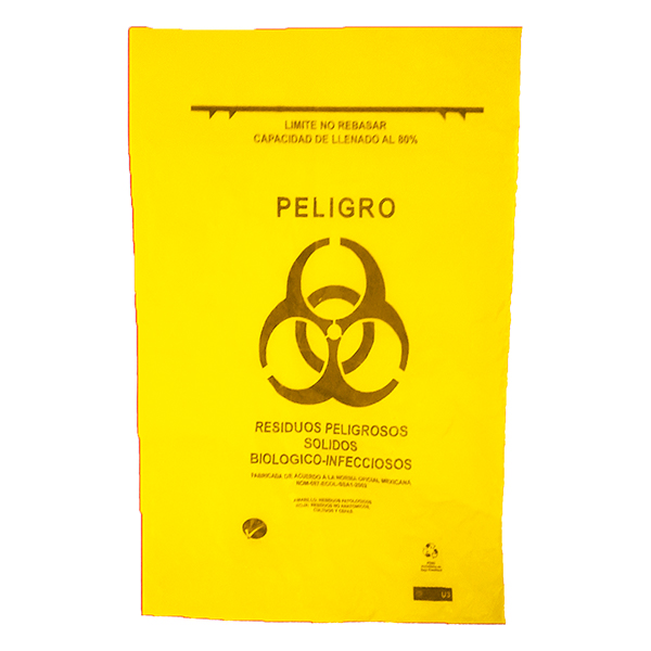 Bolsas plástico Amarillas para Residuos biológicos infecciosos y símbolo rpbi A1 LAM 30 200 paquete con 100 piezas medidas 30x40 color amarillo 