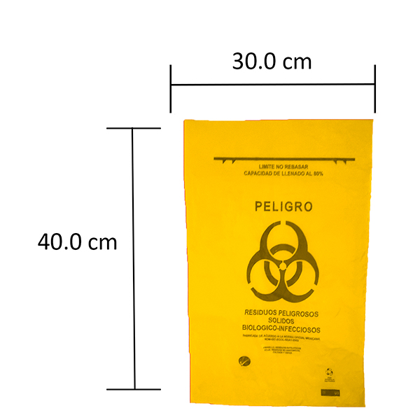 Bolsas plástico Amarillas para Residuos biológicos infecciosos y símbolo rpbi A1 LAM 30 200 paquete con 100 piezas medidas 30x40 color amarillo 