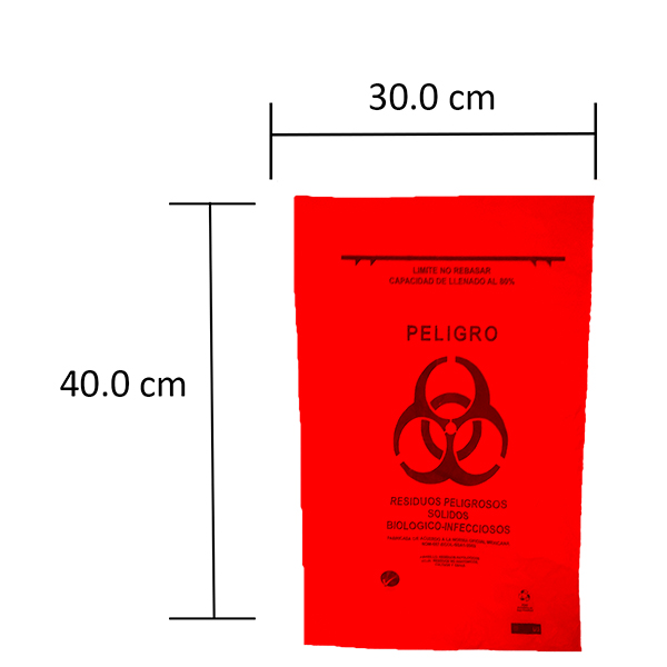 Bolsas de plástico rojas recolectoras de para residuos biológicos infecciosos RPBI y cubrebocas A1 LRO 30 200 paquete con 100 piezas medidas 30x40 en color rojo
