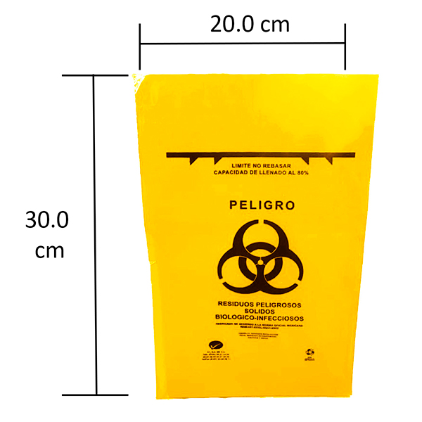 Bolsas de plástico amarillas para desechos de rpbi cubrebocas y biológicos A1 LAM 20 200 paquete con 100 piezas en medida de 20x30 color rojo 