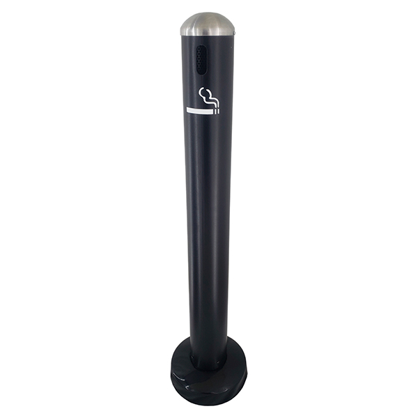 Cenicero metálico de pie tipo poste Art Center 309123 Para piso con base rejilla para apagar cigarros y tapa en acero inoxidable color negro