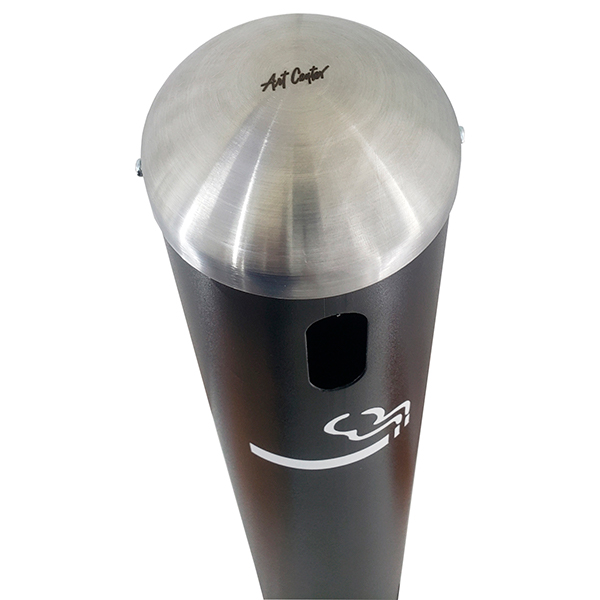 Cenicero metálico de pie tipo poste Art Center 309123 Para piso con base rejilla para apagar cigarros y tapa en acero inoxidable color negro