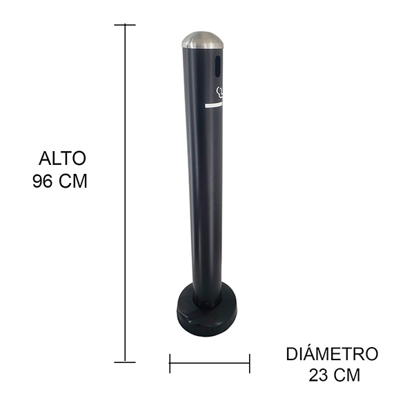 Cenicero metálico de pie tipo poste Art Center 309123 Para piso con base rejilla para apagar cigarros y tapa en acero inoxidable color negro