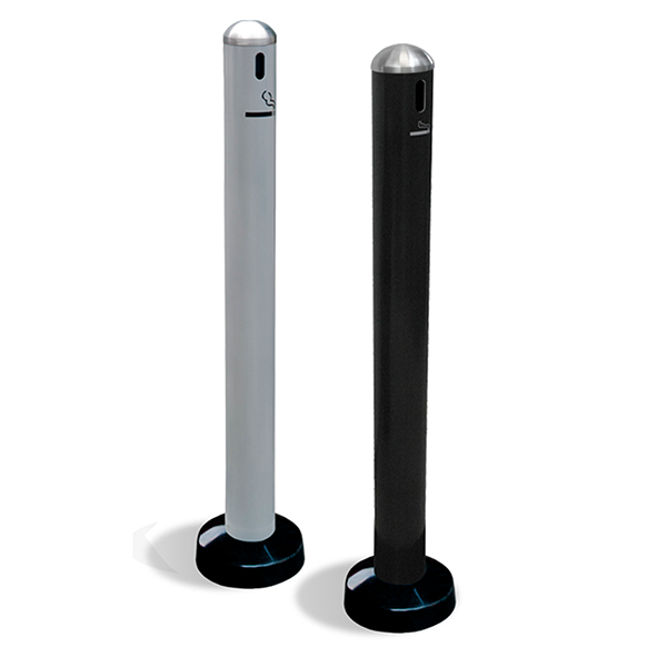 Cenicero metálico de pie tipo poste Art Center 309123 Para piso con base rejilla para apagar cigarros y tapa en acero inoxidable color negro