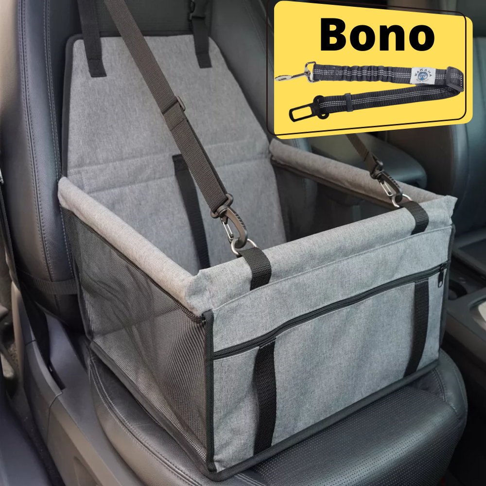 Asiento Elevador Tipo Canasta de Coche o Auto para Perro o Mascota, Impermeable, con Correa de Seguridad