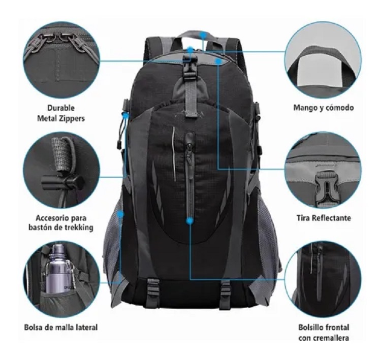 Mochila De Deporte Al Aire Bolso Para Alpinismo Impermeable Negra 