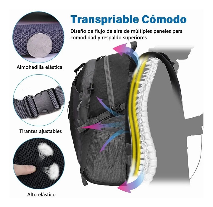 Mochila De Deporte Al Aire Bolso Para Alpinismo Impermeable Negra 