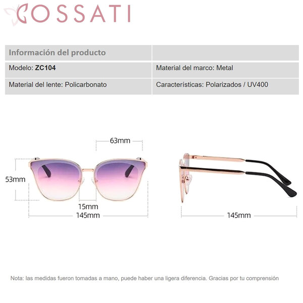 Lentes de Sol Para Mujer Cossati ZC104 Con Protección UV400