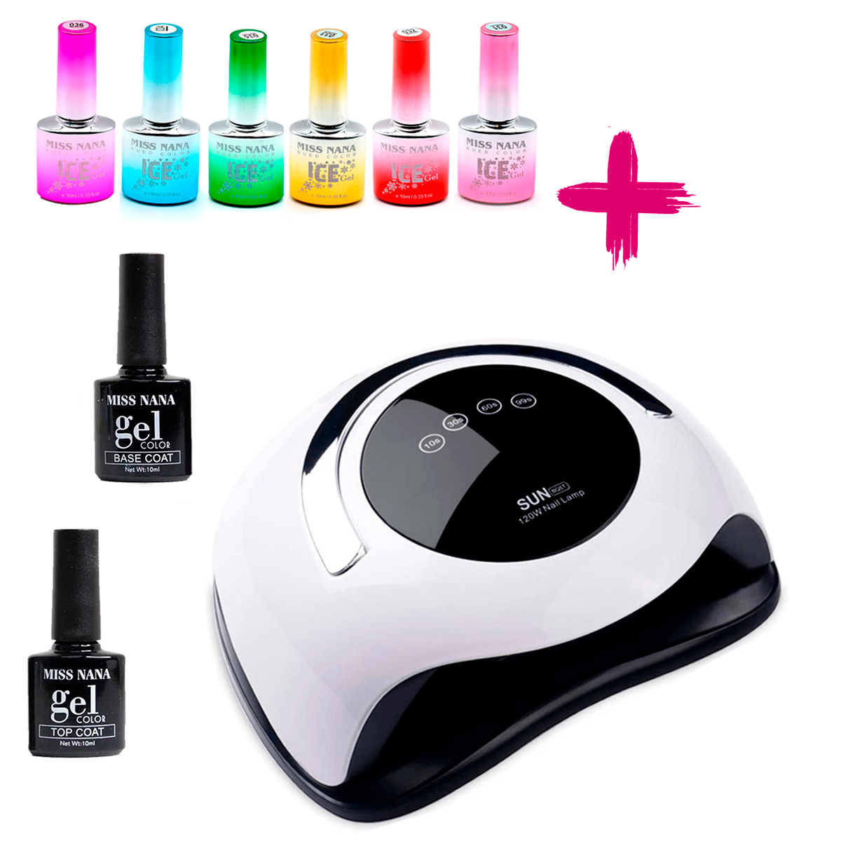 Decoracion De Uñas Esmaltes Ice Base Top Lampara UV/LED Set 9 Piezas para uñas.