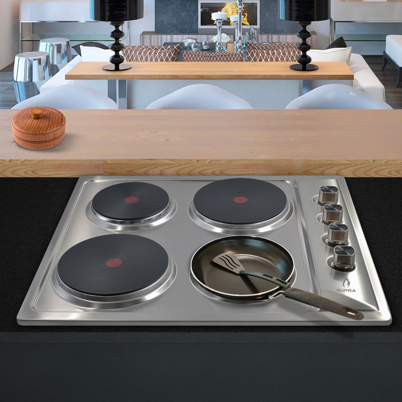 Parrilla eléctrica de empotre con 4 quemadores SUPRA en acero inoxidable 4P-TRAMONTO