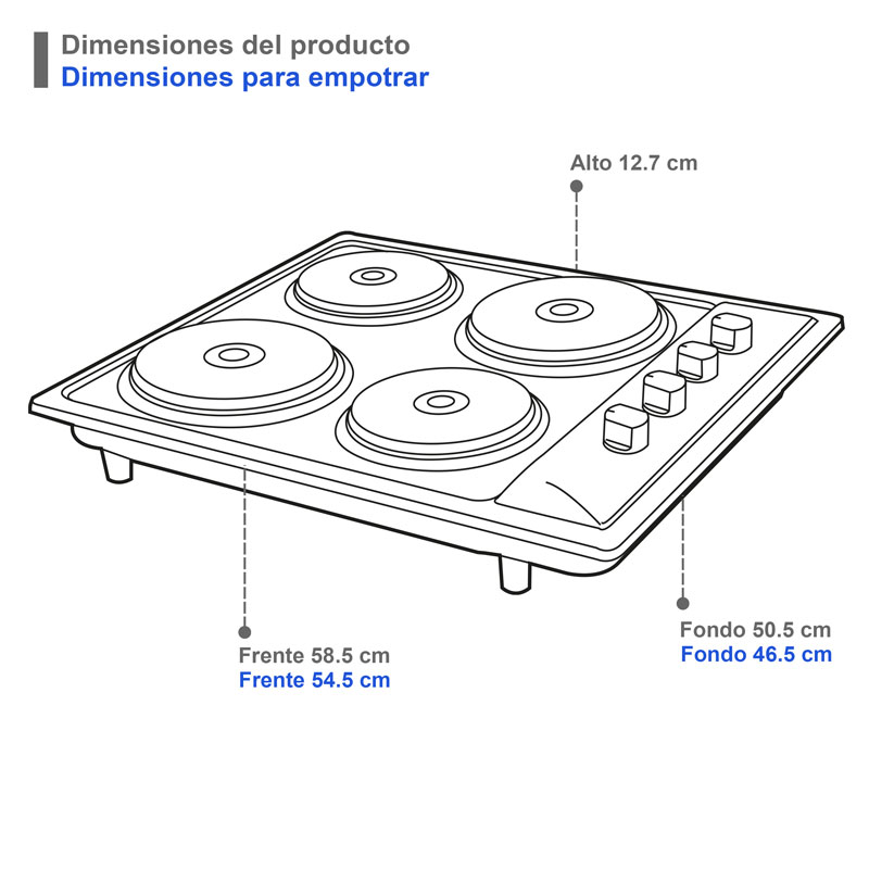 Parrilla eléctrica de empotre con 4 quemadores SUPRA en acero inoxidable 4P-TRAMONTO