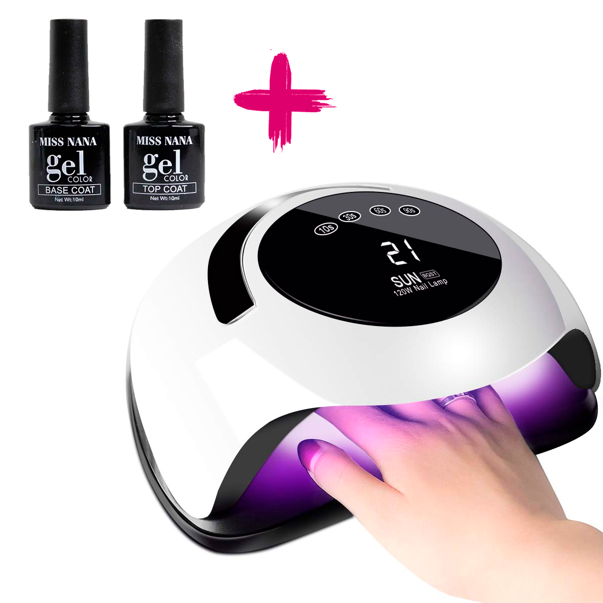 Lampara LED/UV Base Para Esmaltes Y Top Set Para Manicura Y Decoración De Uñas