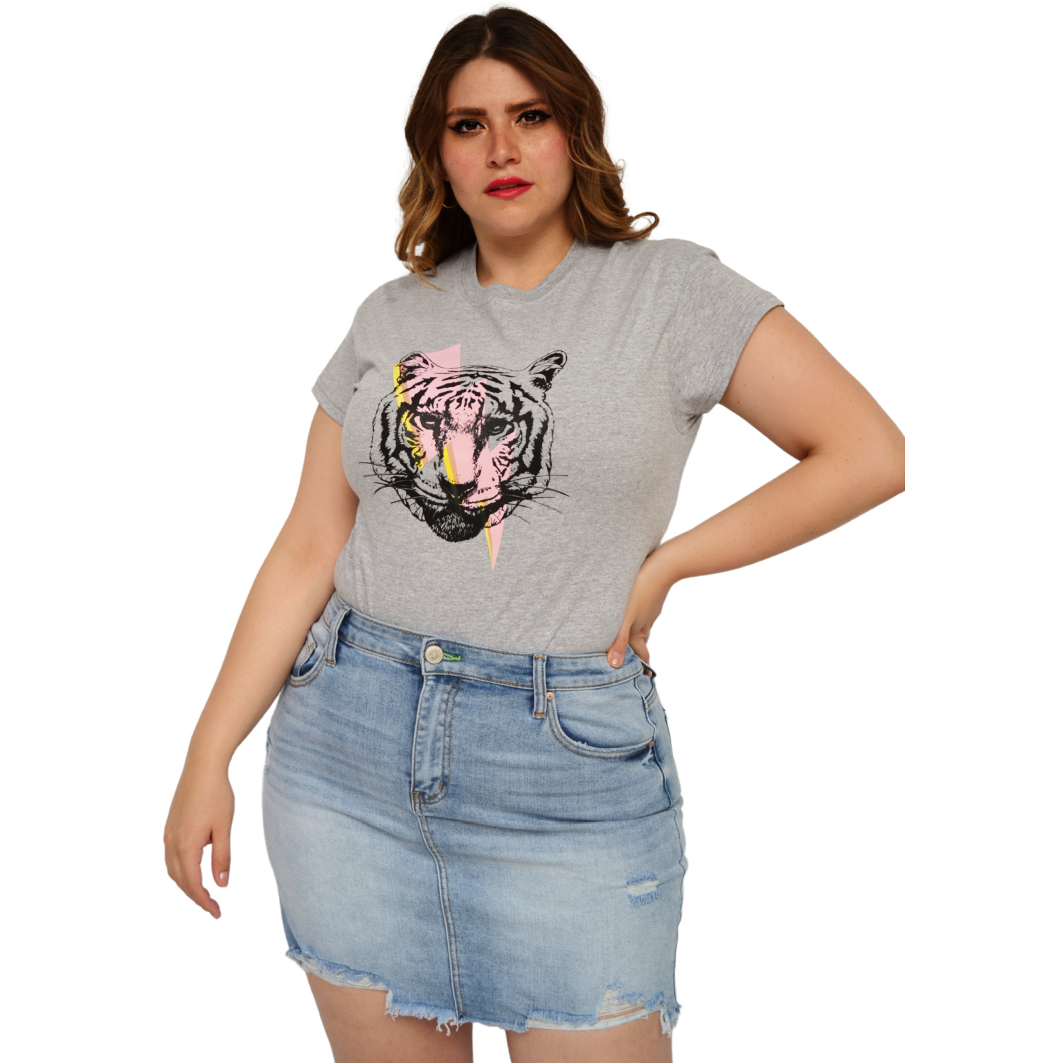 Falda de mezclilla deslavada (talla extra), modelo F 6285 