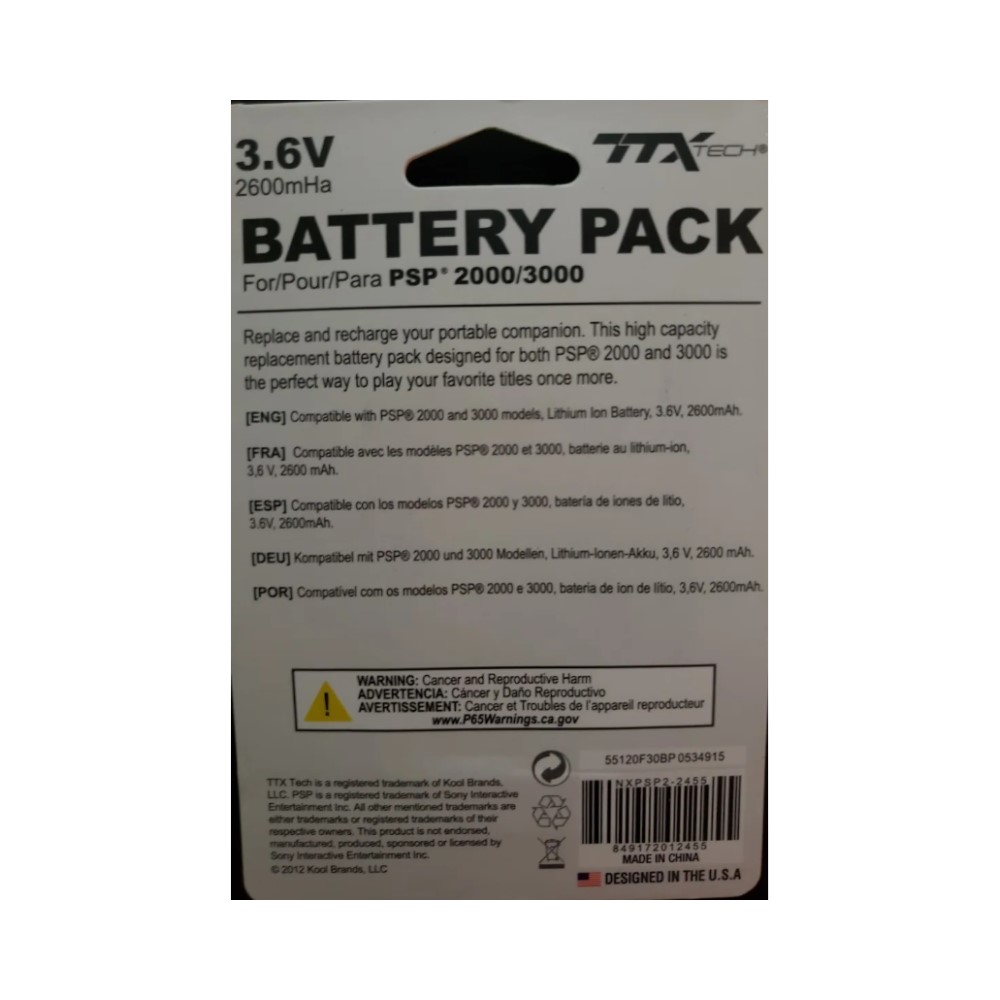 Batería PSP Slim 2000-3000 TTX Tech Color Negro