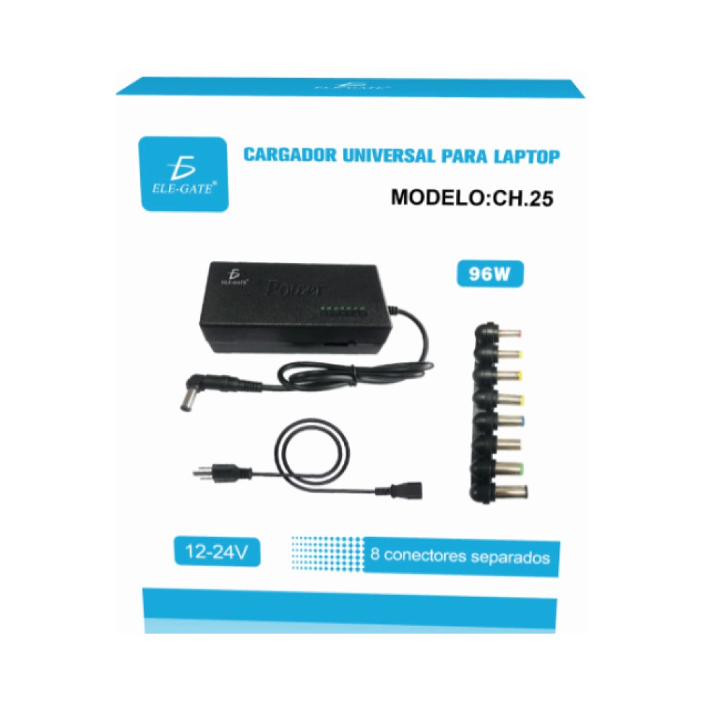 Cargador Universal Para Laptop 8 Puntas 12-24v Ele-Gate Color Negro