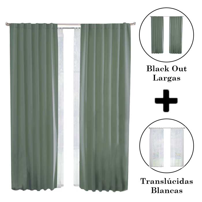 Set De Cortinas Para Sala | Cortinas Blackout Verdes + Traslúcidas