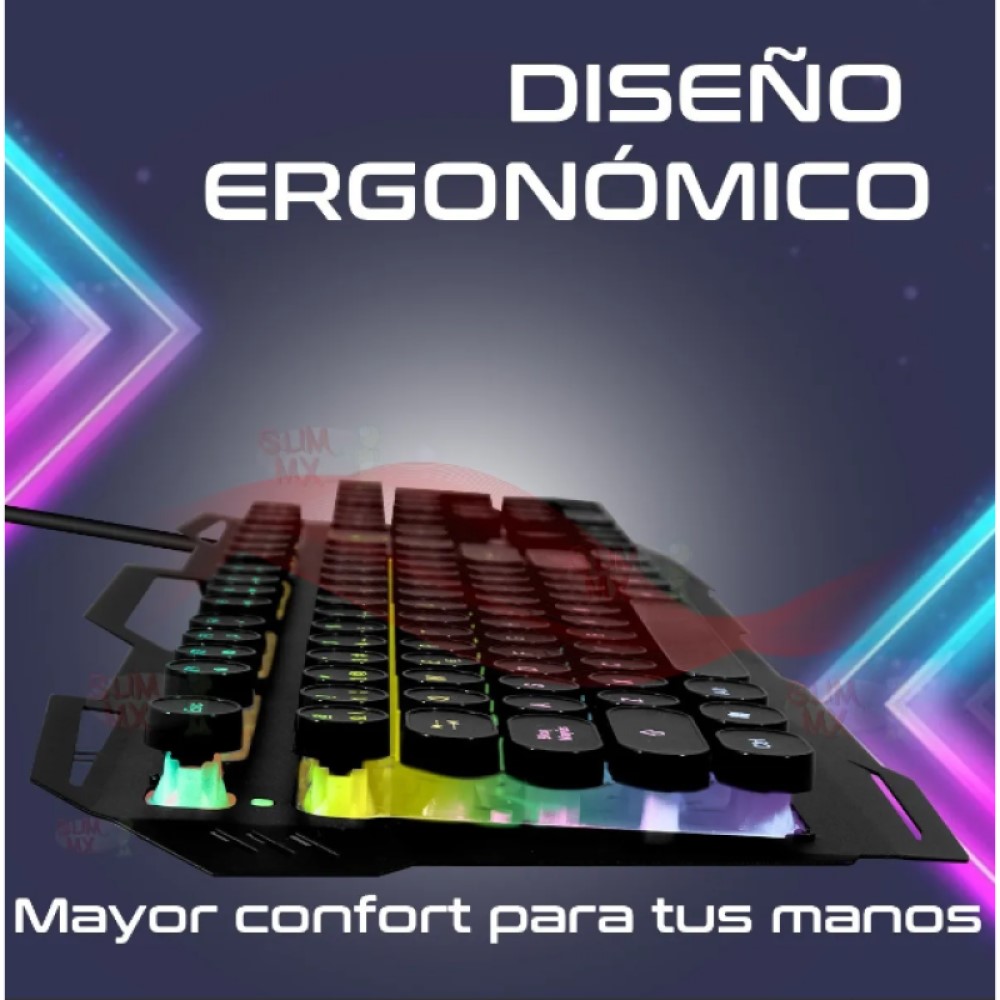 Kit Teclado Y Mouse Gamer Chen J32 Color Negro Con Luz Led Rgb