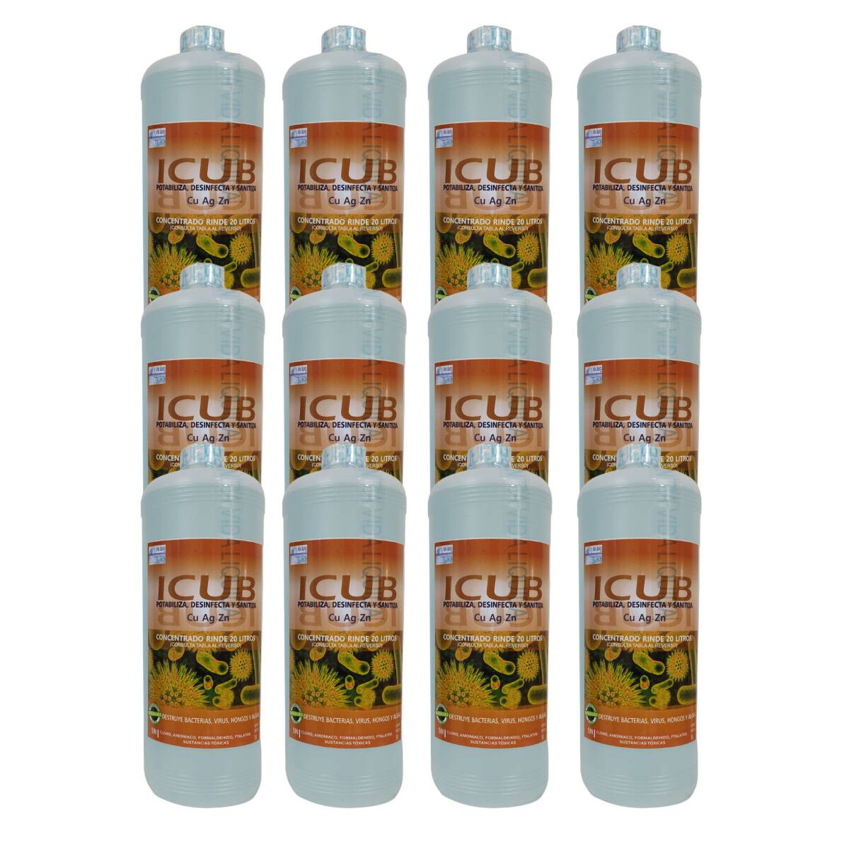 ICUB Vida Líquida 12 piezas de 1 Litro Concentrado Desinfectante y Sanitizante Orgánico sin alcohol ni químicos tóxicos uso infantil y escolar seguro
