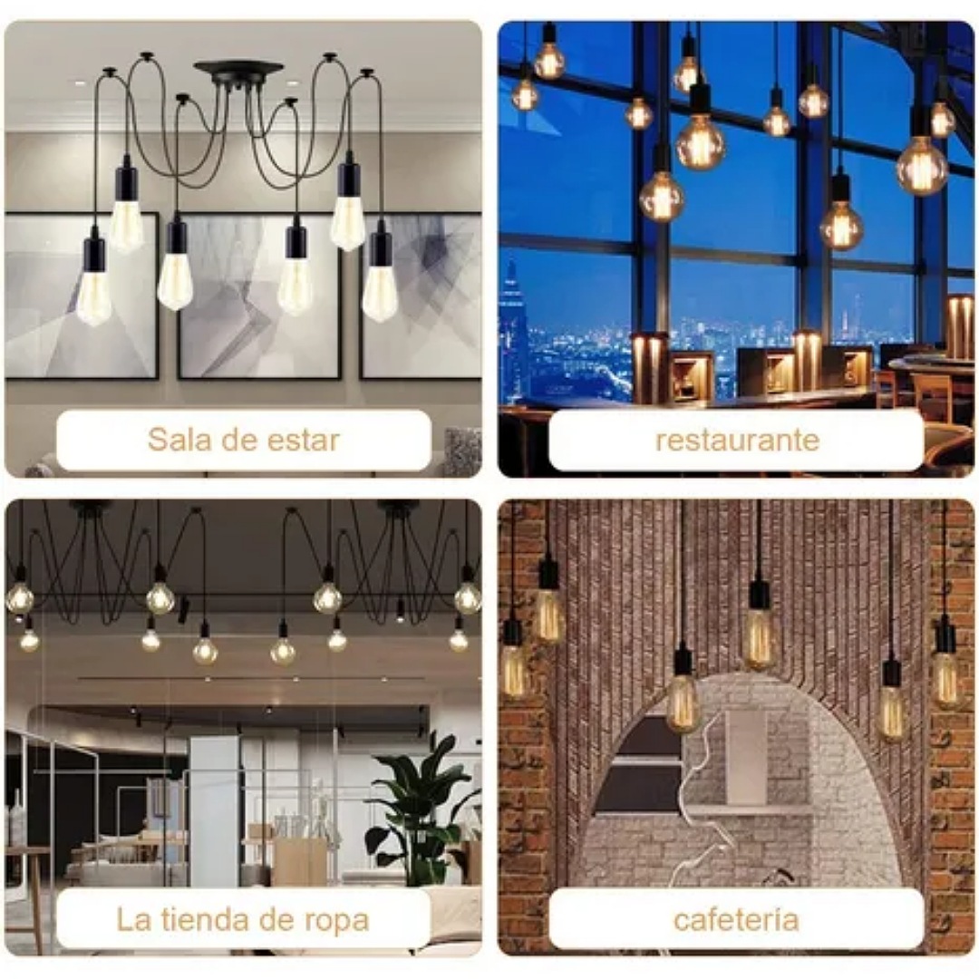 6 Lámpara Techo Candelabros Led Interior Vintage No Bombilla