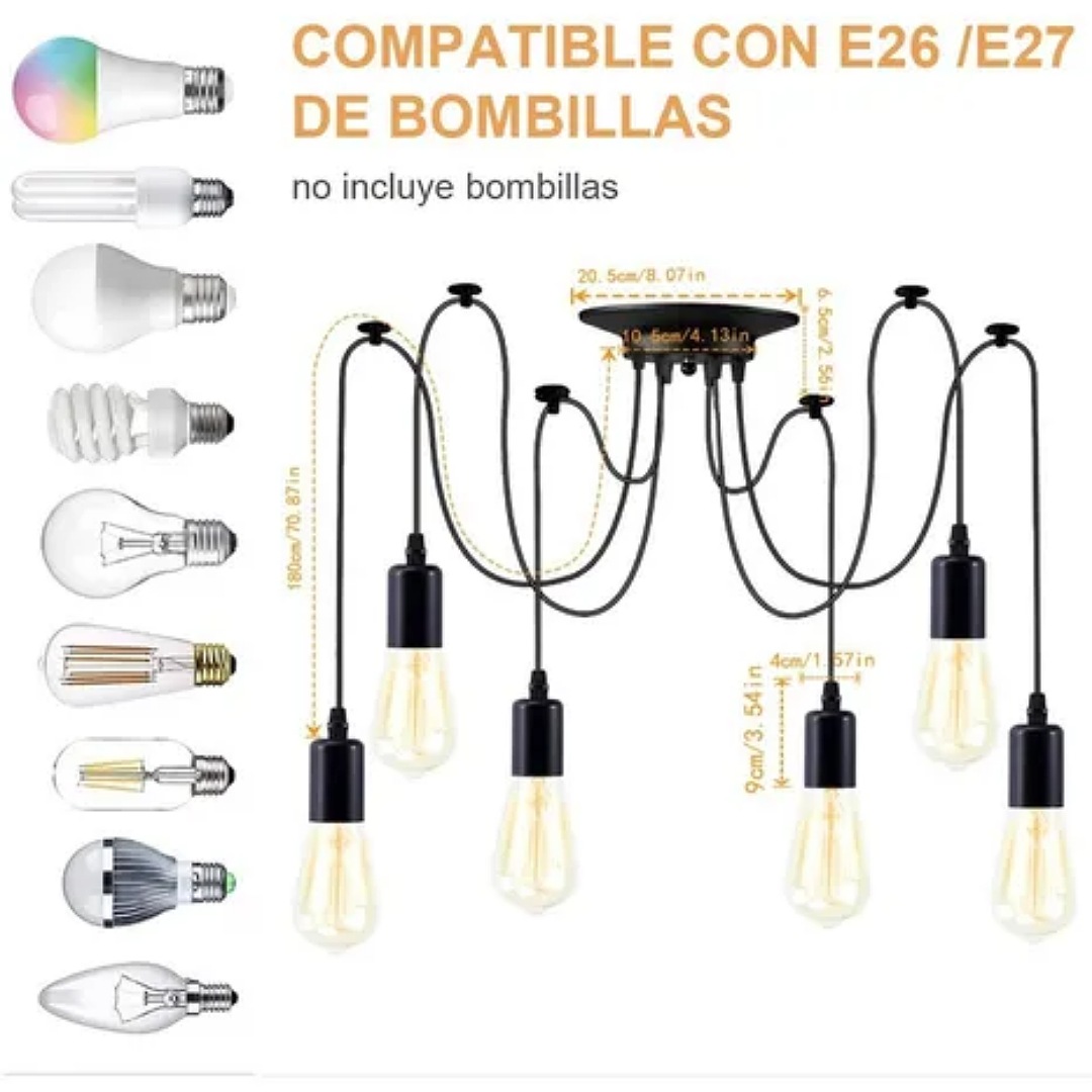 6 Lámpara Techo Candelabros Led Interior Vintage No Bombilla