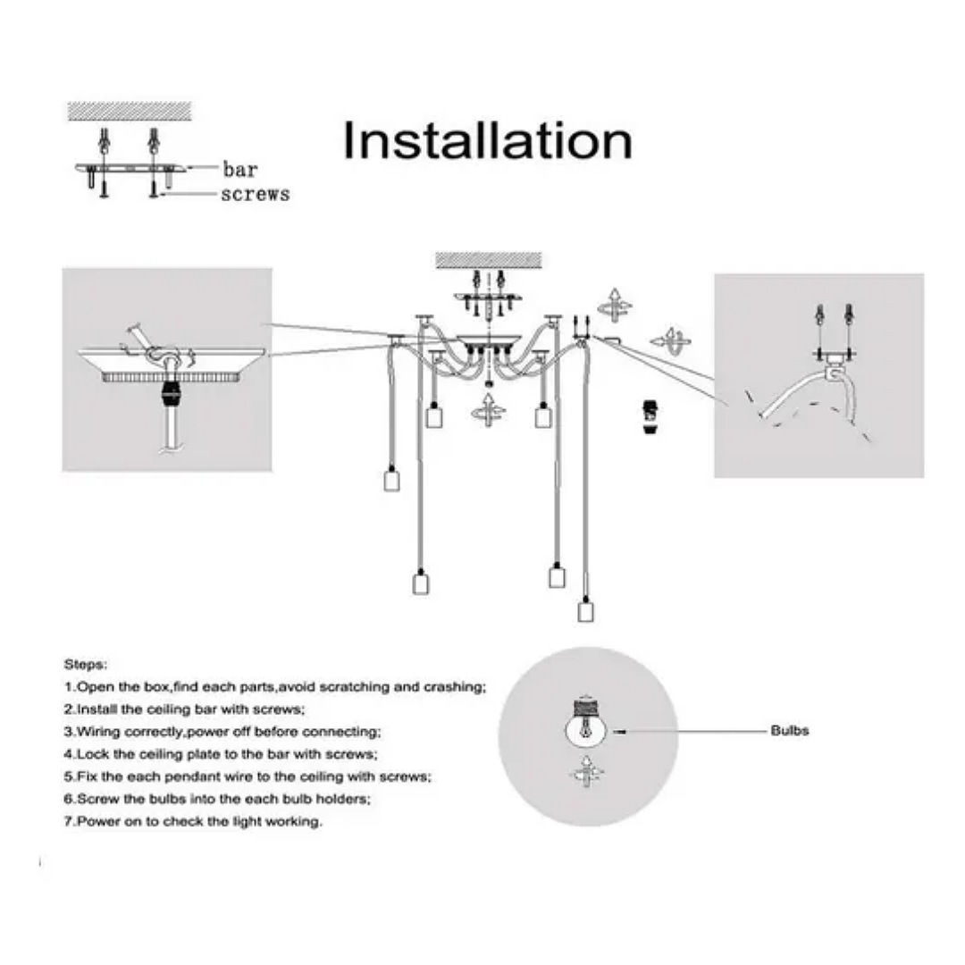 6 Lámpara Techo Candelabros Led Interior Vintage No Bombilla
