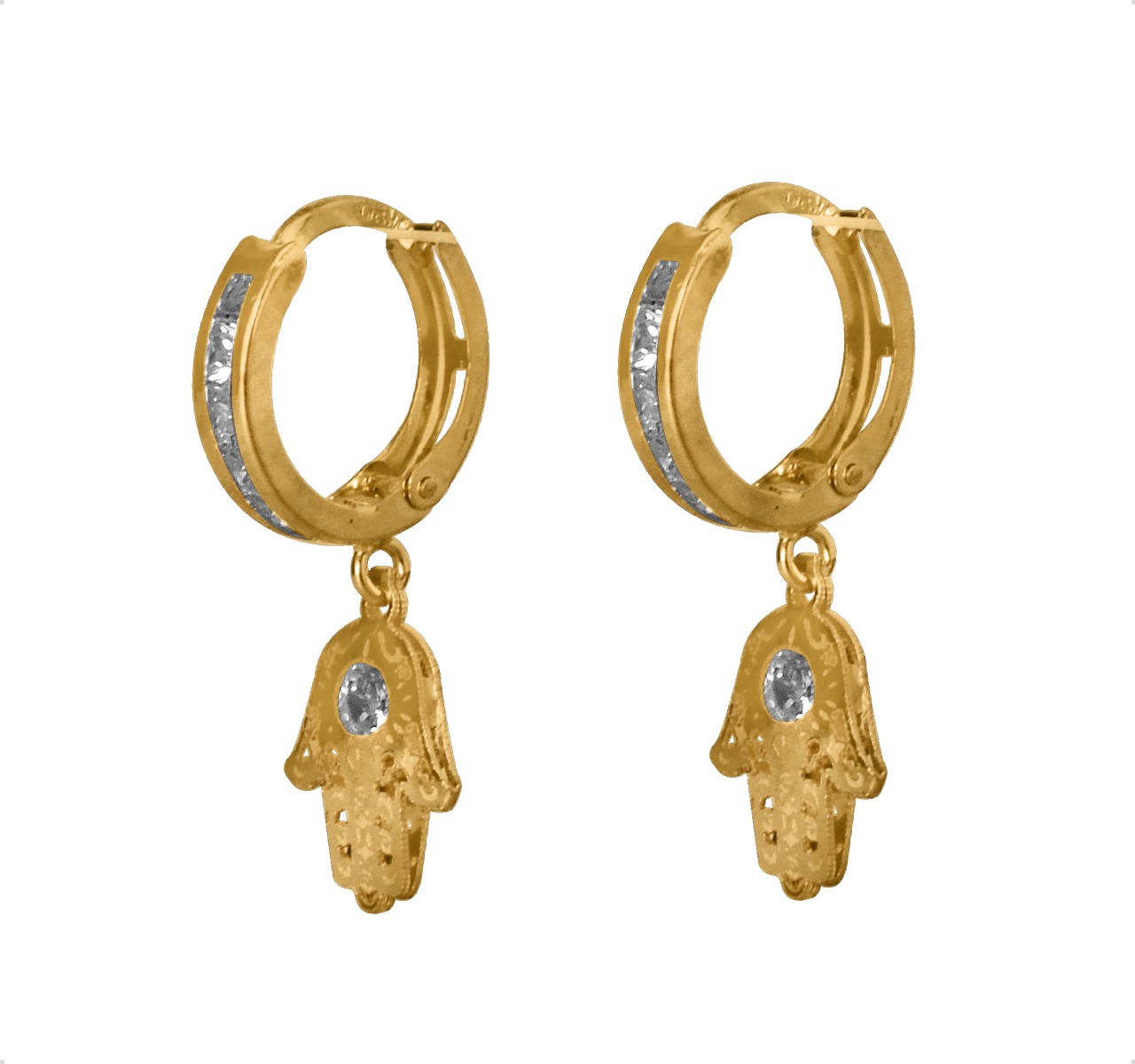 Aretes Arracada Oro Sólido 10k Mano De Fátima + Estuche