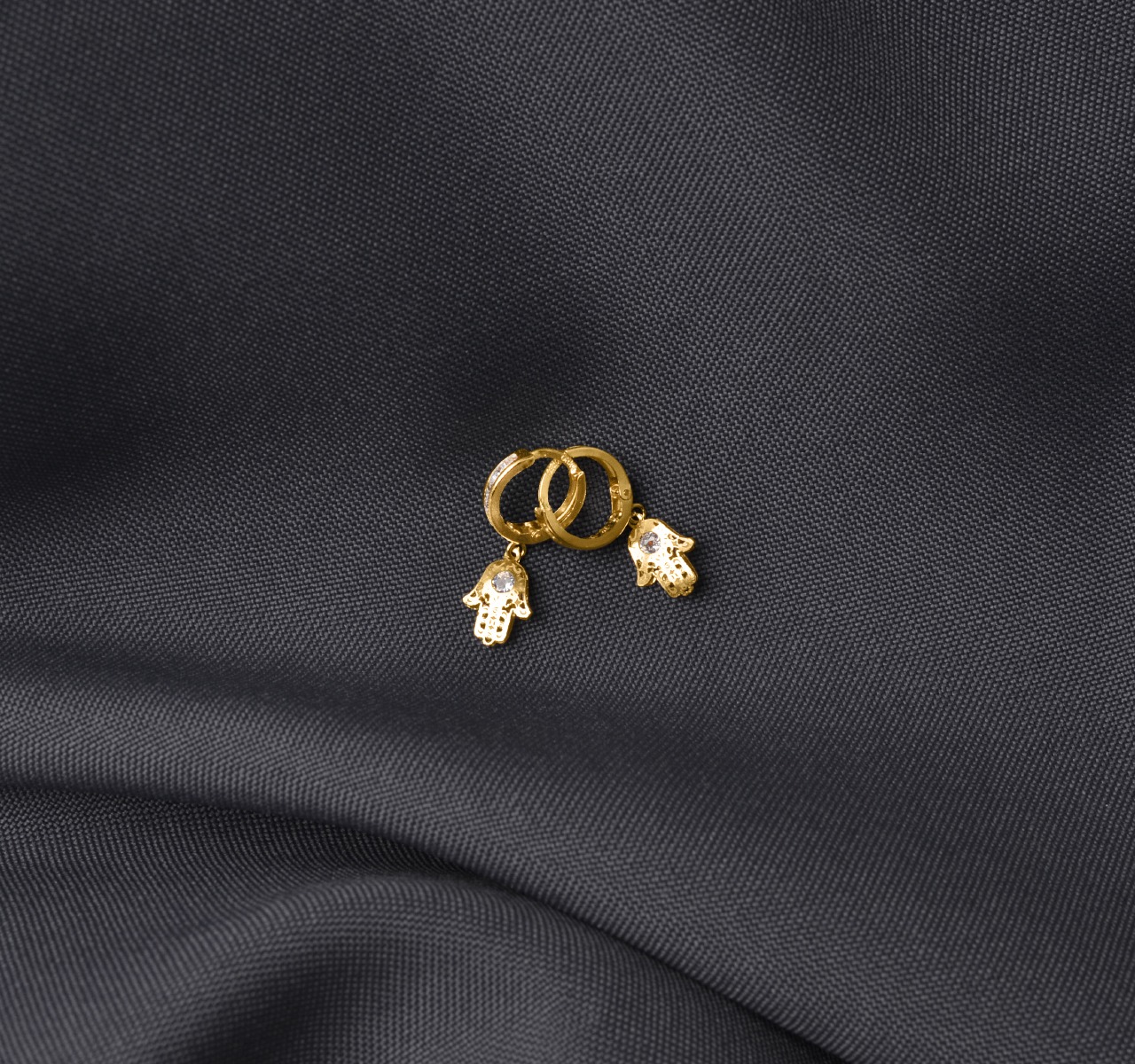 Aretes Arracada Oro Sólido 10k Mano De Fátima + Estuche