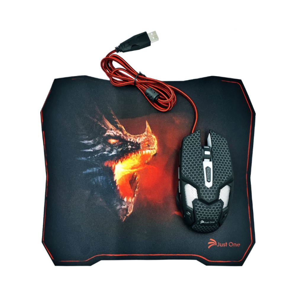 Kit Mouse Alámbrico Con Luz Led Rgb Y Tapete Gamer Just One JY317-G1 Color Negro