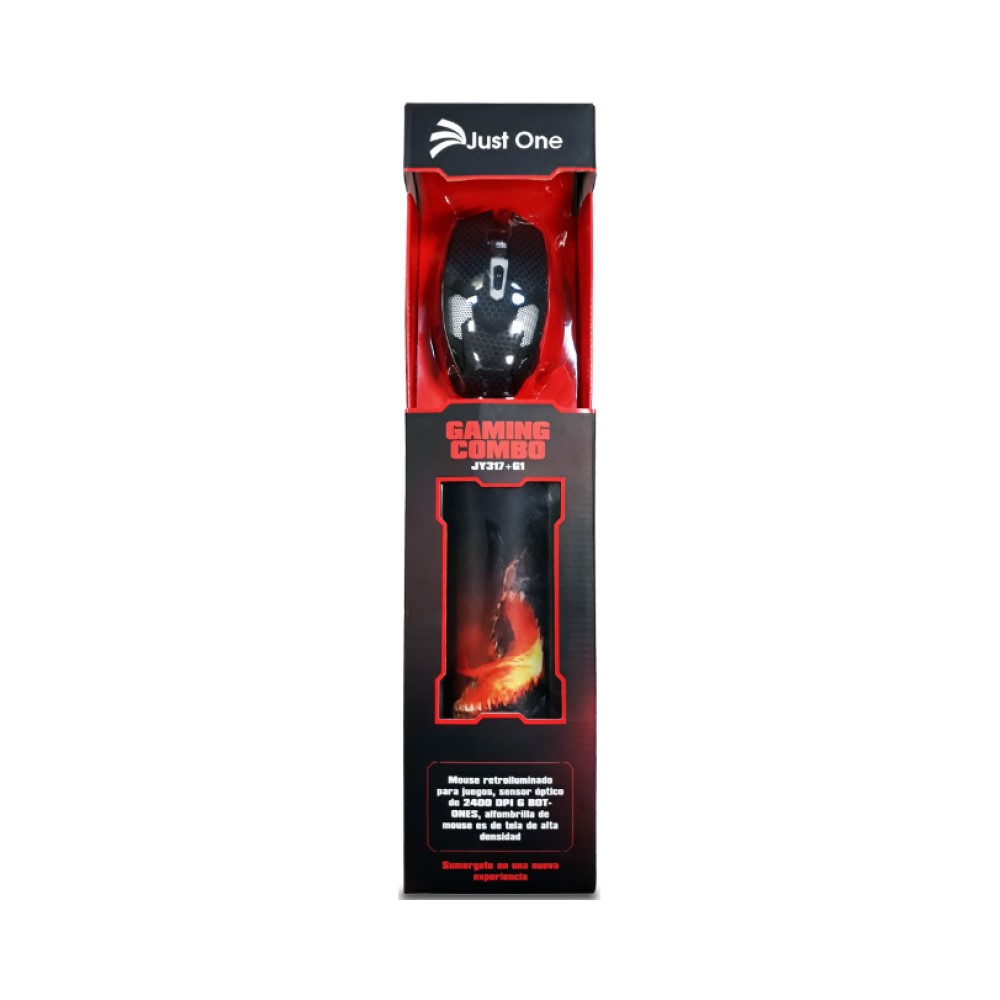 Kit Mouse Alámbrico Con Luz Led Rgb Y Tapete Gamer Just One JY317-G1 Color Negro