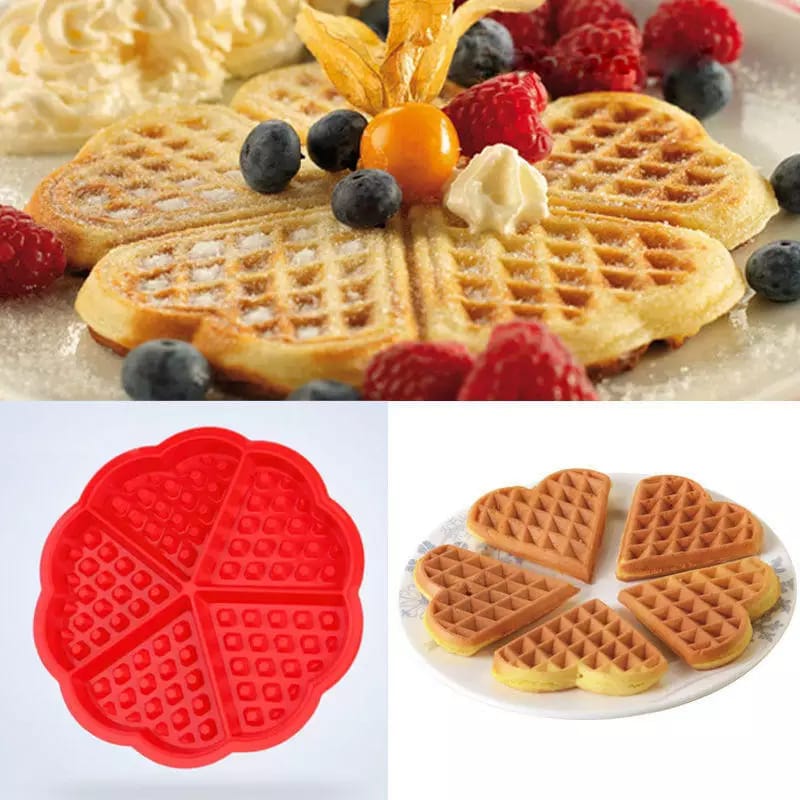 Molde Silicon Waffles Corazones Horneado Reposteria Waflera