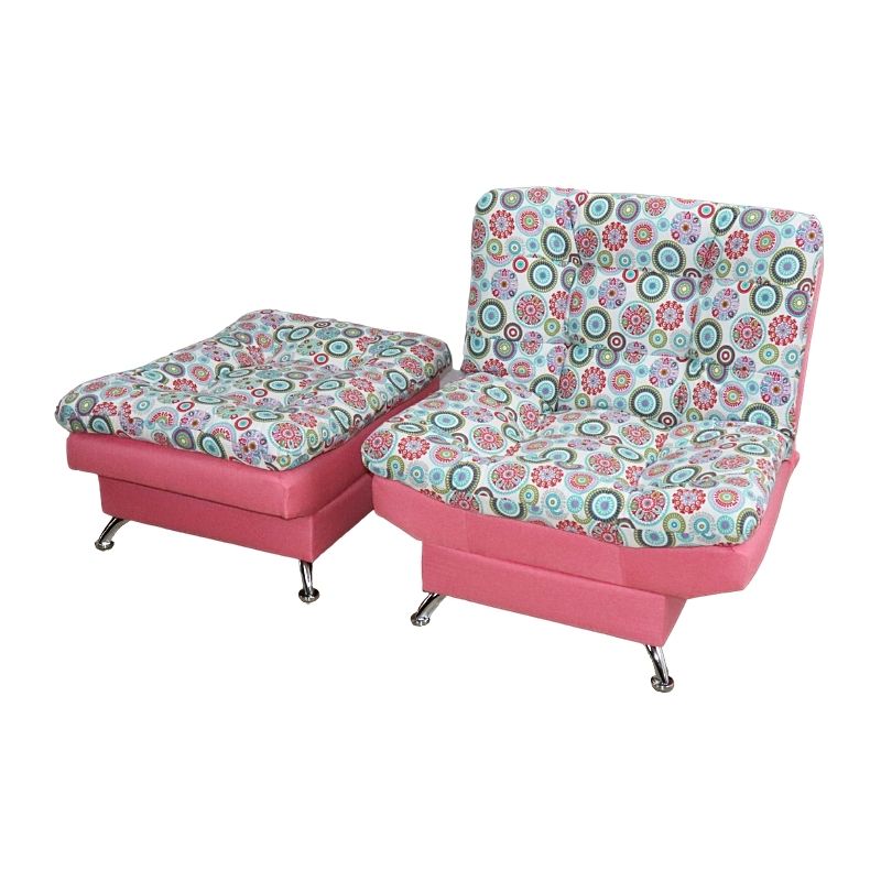 Sofá Cama Moderno Sillón Reclinable con Taburete en Lino Rosa con Mandala