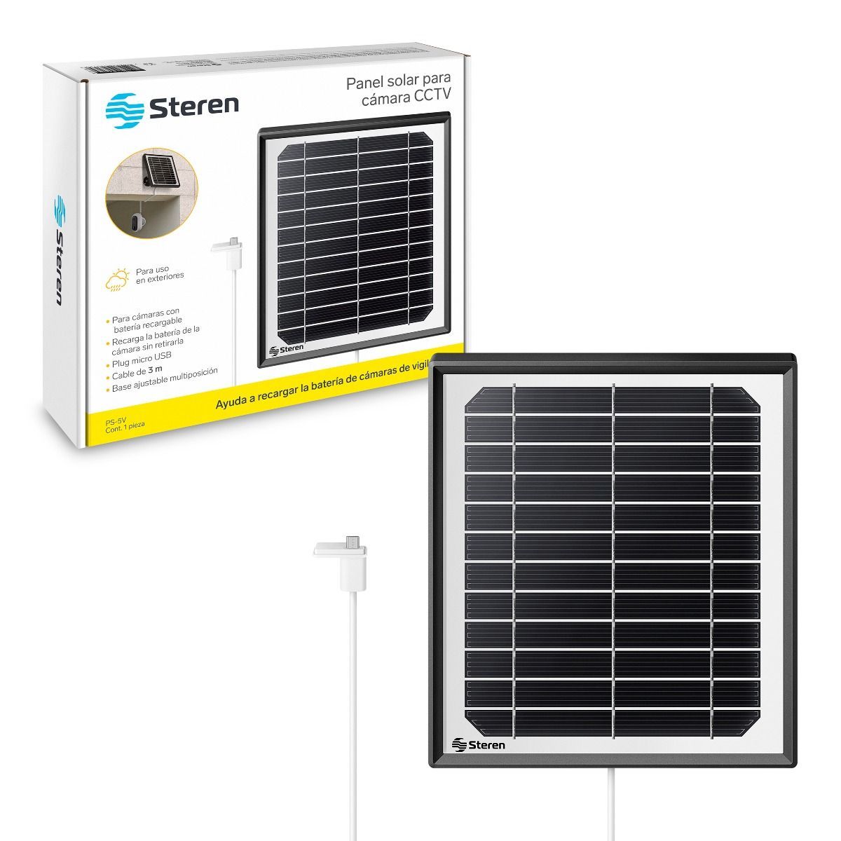 Panel Solar STEREN para Cámara CCTV De Batería Recargable PS-5V