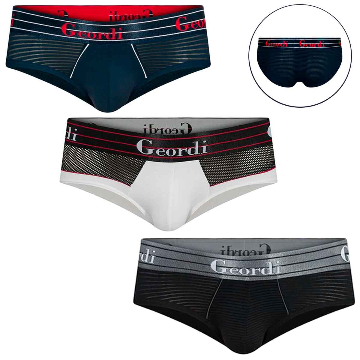 Calzoncillos Tipo Brief Para Hombre, Pack de Boxer Tipo Brief Para Hombres, Set de 3 Piezas Trusas Calzoncillos Brief, Tripack de Boxer Tipo Brief Blanco Carmesí, Negro y Azul Oscuro.