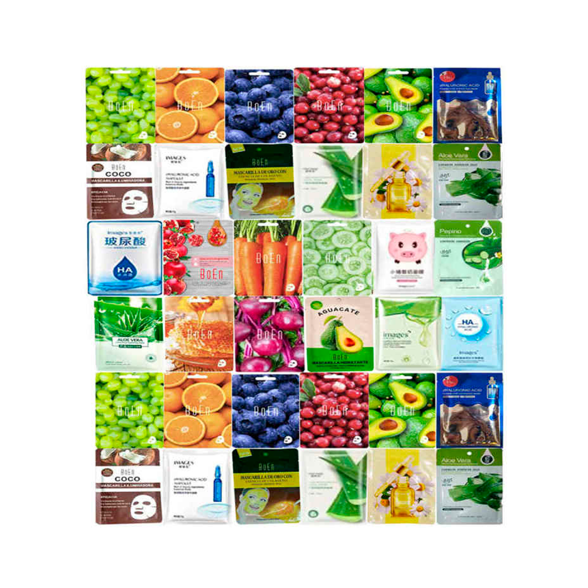 Kit Cuidado Facial Lanbena Parches + Mascarillas Antiarrugas Blanquea Reafirma + Acido Hialuronico