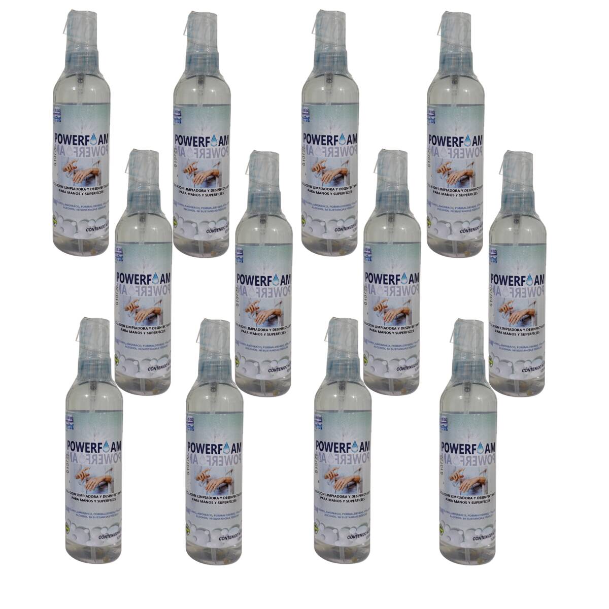 Powerfoam Spray Vida Líquida 12 piezas de 120 ml Desinfectante Limpiador Desengrasante de manos y superficies orgánico sin alcohol ni químicos tóxicos uso infantil y escolar seguro