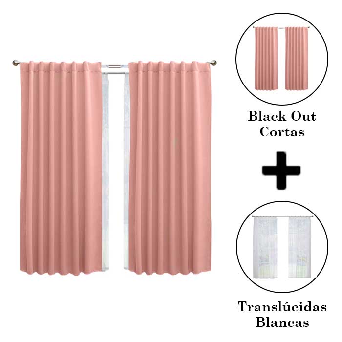 Set De Cortinas Para Recámara | Cortinas Blackout Rosas + Traslúcidas