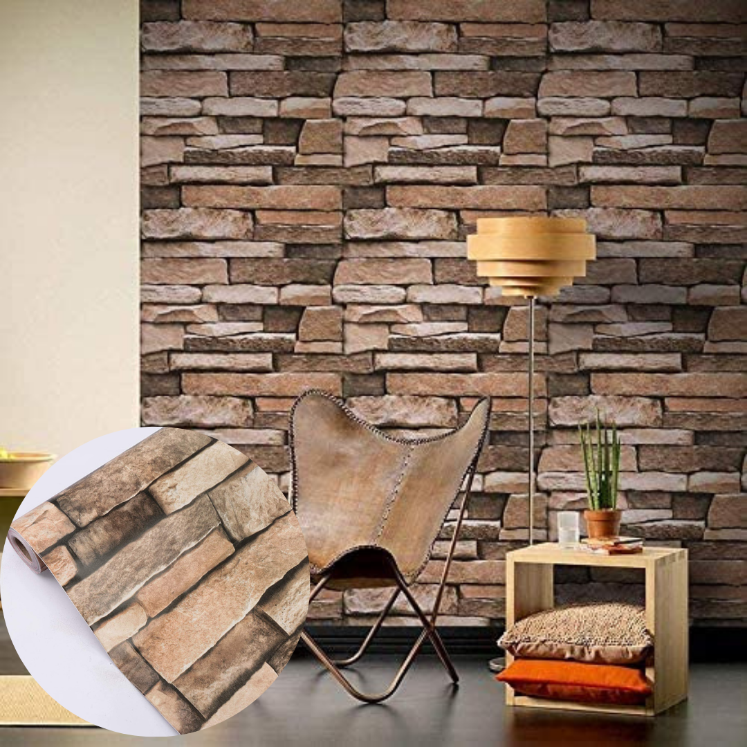 PAPEL TAPIZ AUTOADHESIVO PIEDRA LAJA CAFE 10m x 45cm TP01