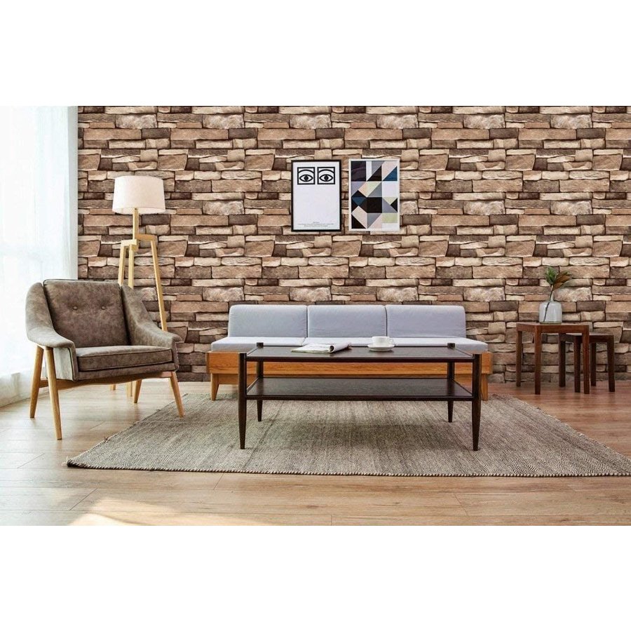 PAPEL TAPIZ AUTOADHESIVO PIEDRA LAJA CAFE 10m x 45cm TP01