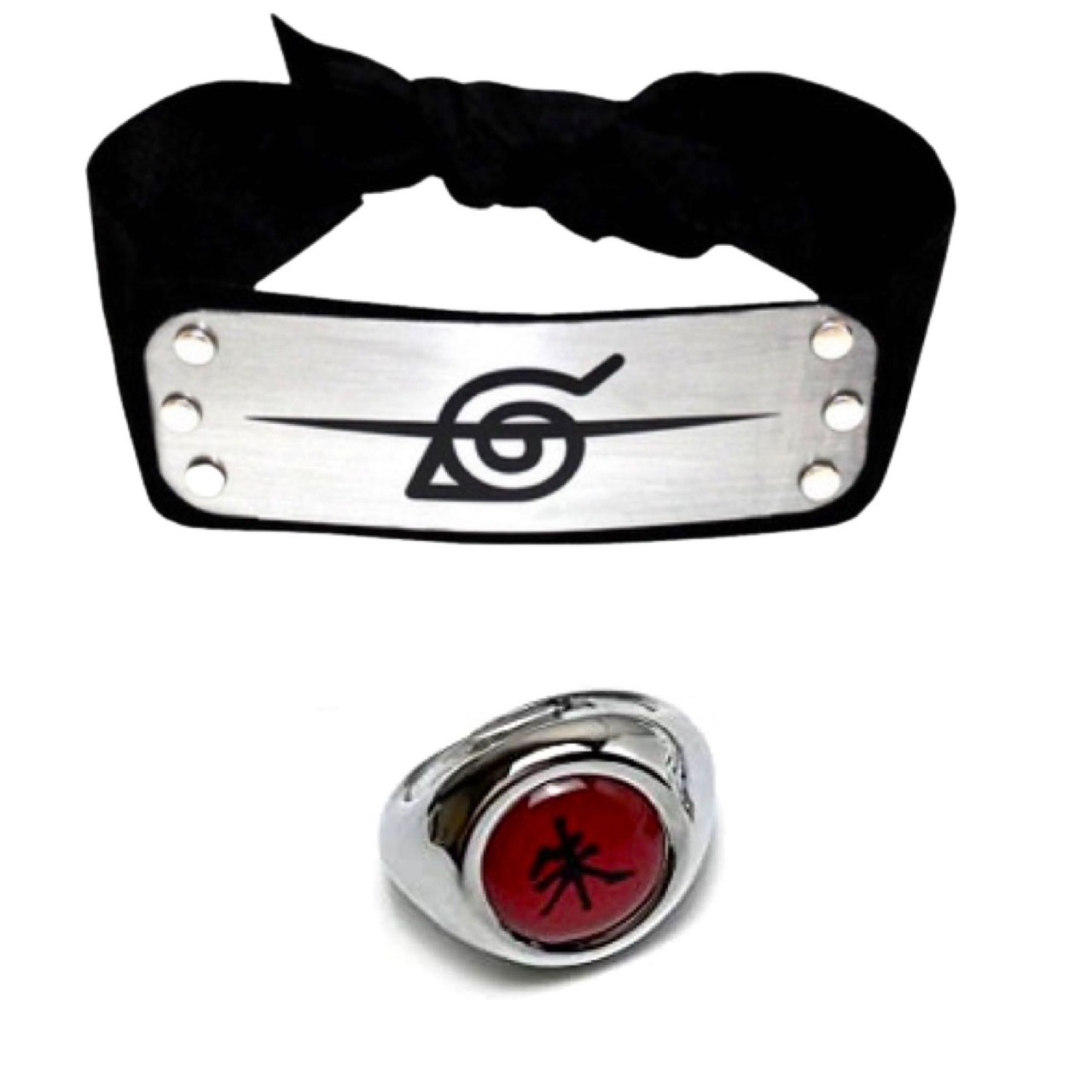 Cosplay Naruto Disfraz Itachi Clan Uchiha Akatsuki Kit Combo 1 Banda Aldea Oculta de la Hoja Renegado Konoha y 1 Anillo Kanji