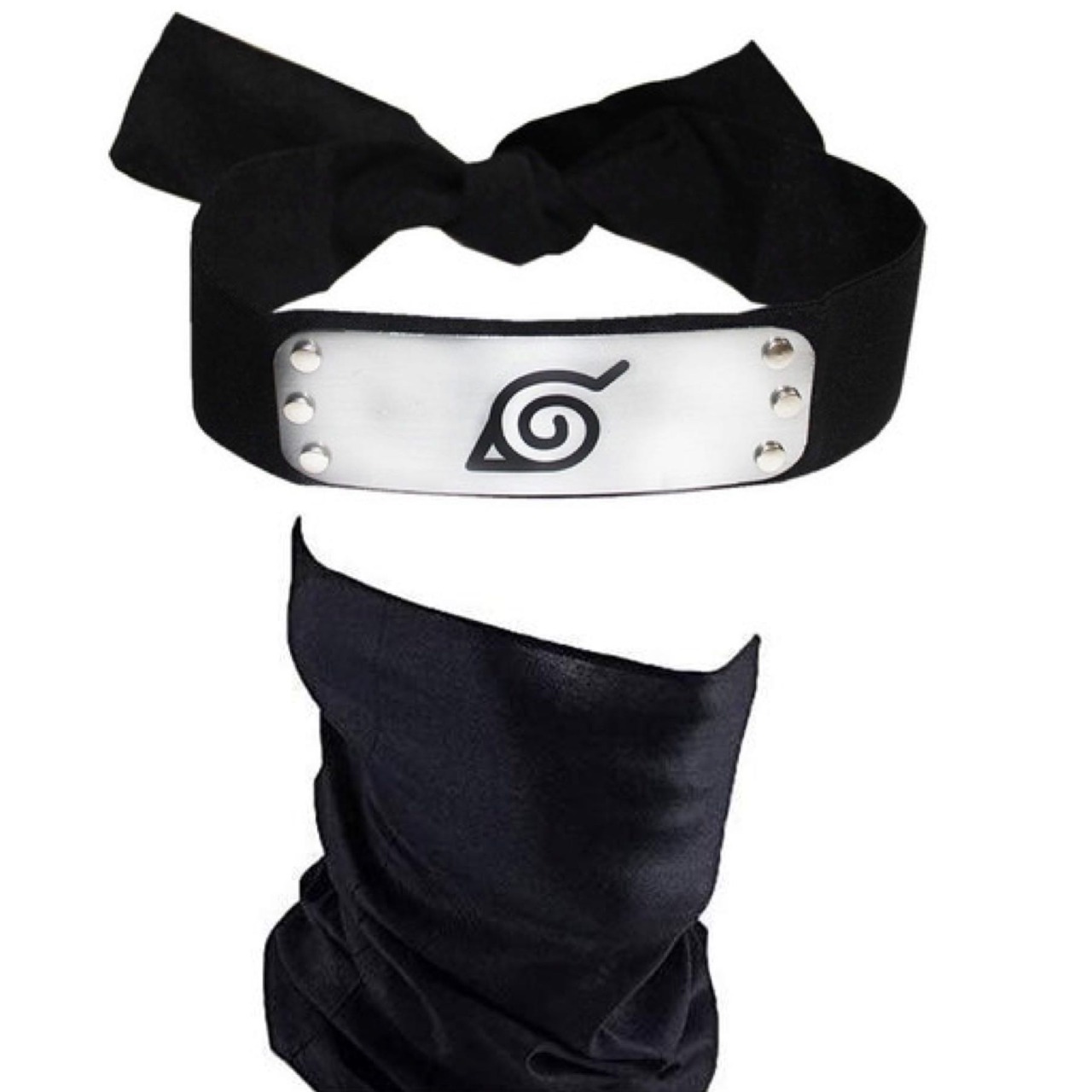 Cosplay Naruto Disfraz Kakashi Hatake Kit Combo 1 Banda Aldea Oculta de la Hoja Konoha y 1 Máscara Bandana Cubreboca Negro Ninja