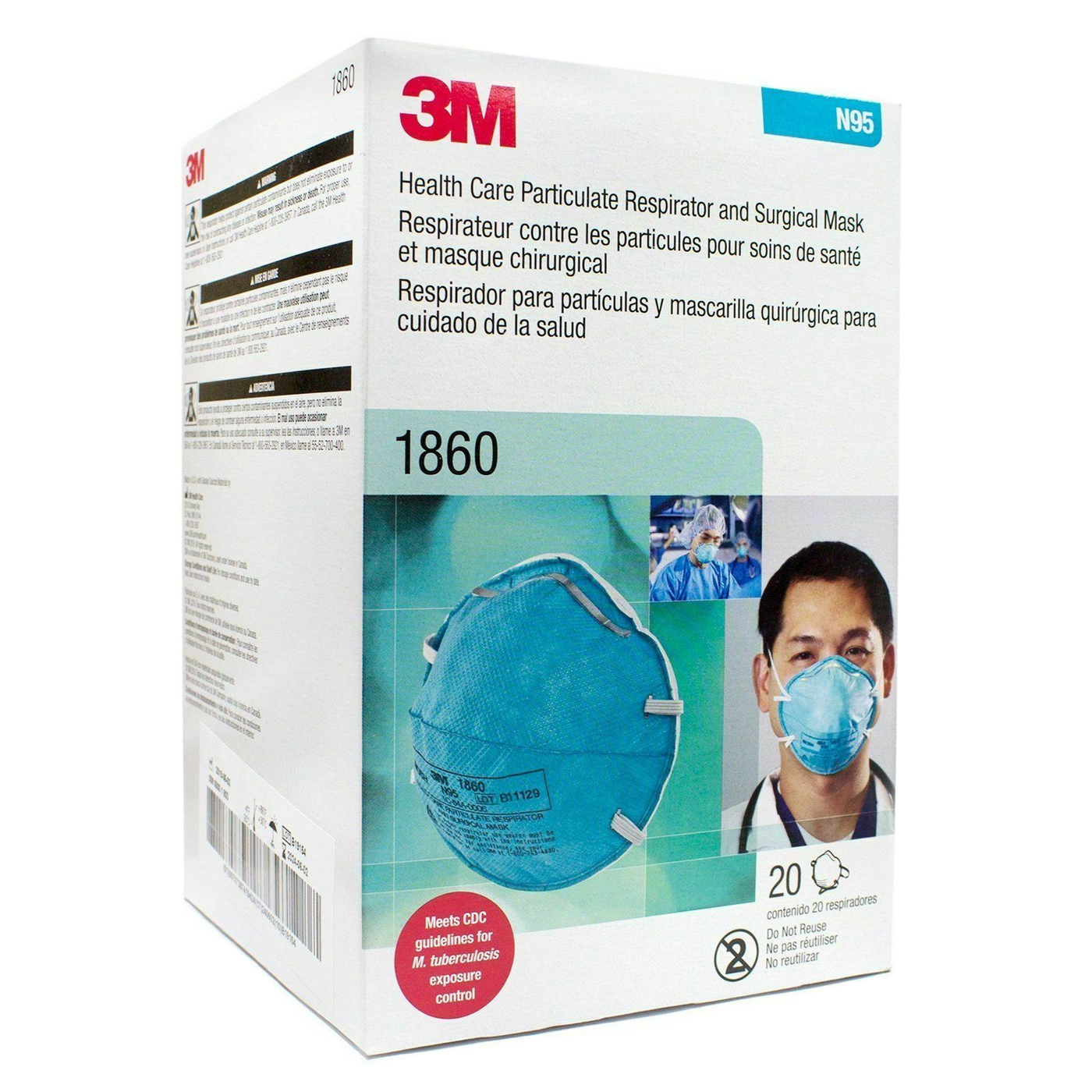Caja de 20 Cubrebocas 3M Unisex Azul N95 1860