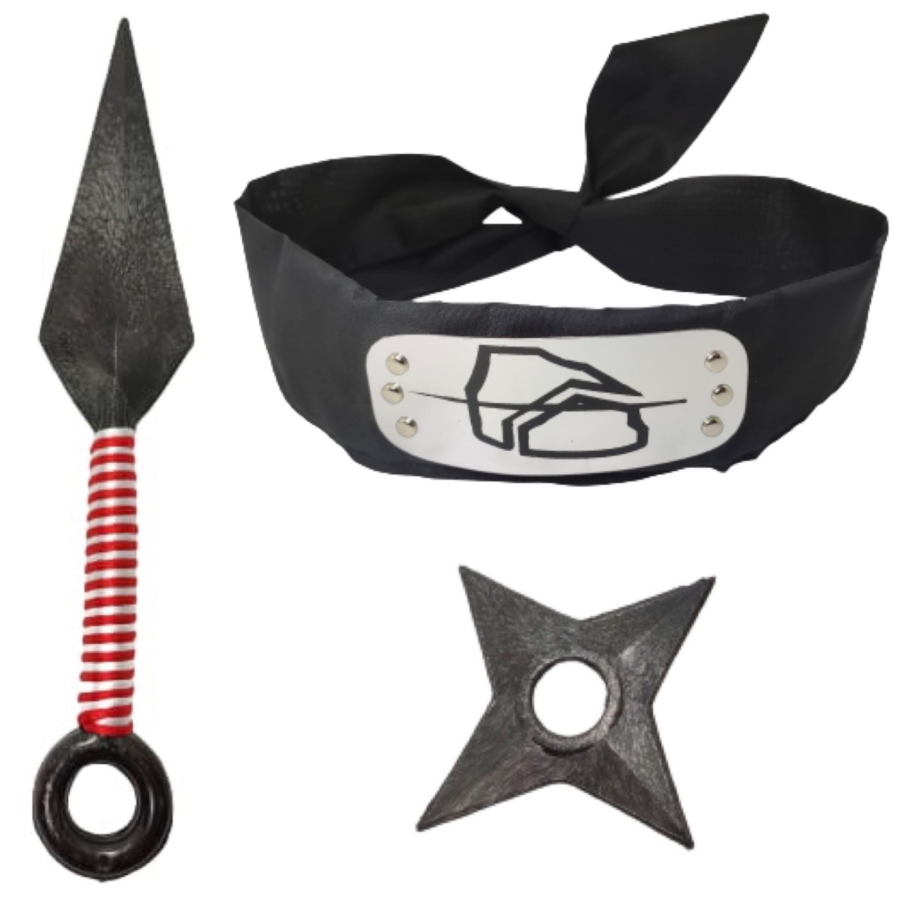 Cosplay Naruto Disfraz Deidara Renegado Akatsuki Kit Combo 1 Banda Aldea Oculta de la Roca, 1 Shuriken y 1 Kunai Ninja