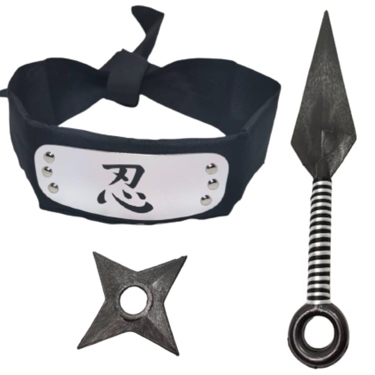 Cosplay Naruto Disfraz Alianza Shinobi Ninjas Lideres Kit Combo 1 Banda Protector Ninja, 1 Shuriken y 1 Kunai Konoha