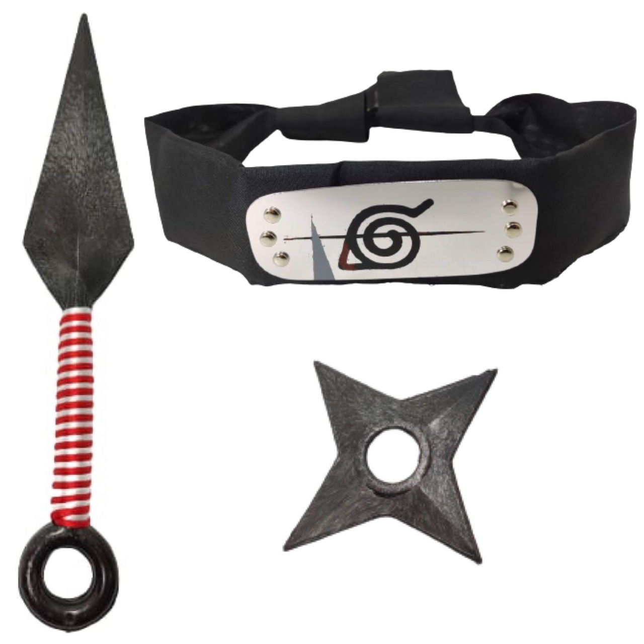 Cosplay Naruto Disfraz Boruto Hijo Kit Combo 1 Banda Aldea Oculta de la Hoja Renegado Rayada, 1 Shuriken y 1 Kunai Konoha Ninja