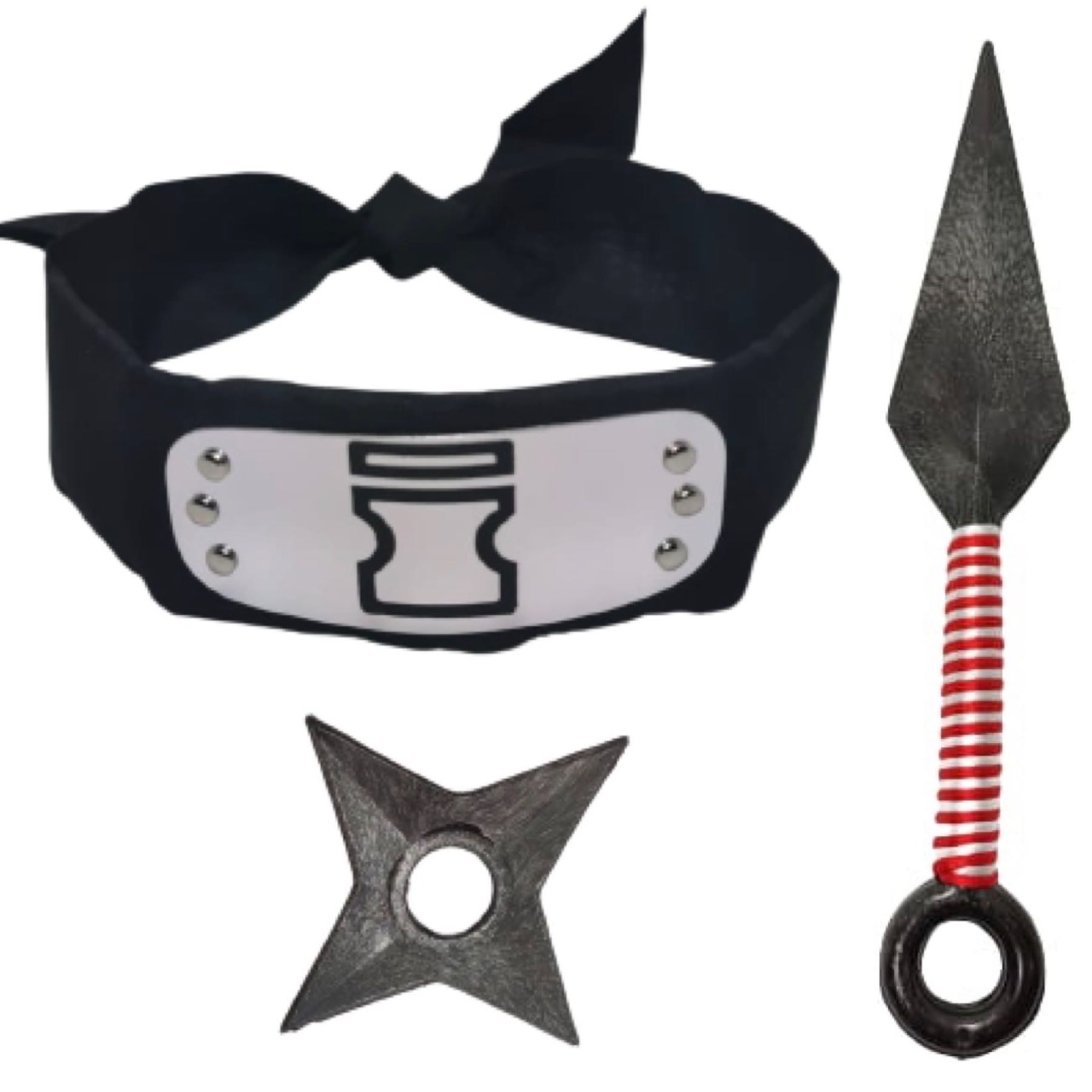 Cosplay Naruto Disfraz Gaara Aldea Arena Shinobi Kit Combo 1 Banda Aldea Oculta de la Arena, 1 Shuriken y 1 Kunai Konoha Ninja